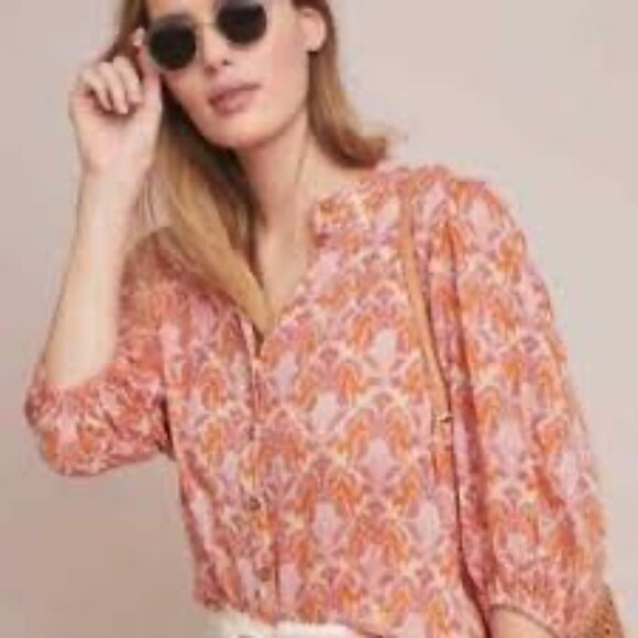 Anthropologie Tops - Maeve by Anthropologie Kalapana Blouse, Size 12, Orange, Tiger Print